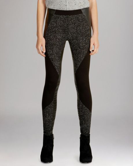 Karen Millen Tweed Jersey and Faux Leather Leggings in Black (Grey ...
