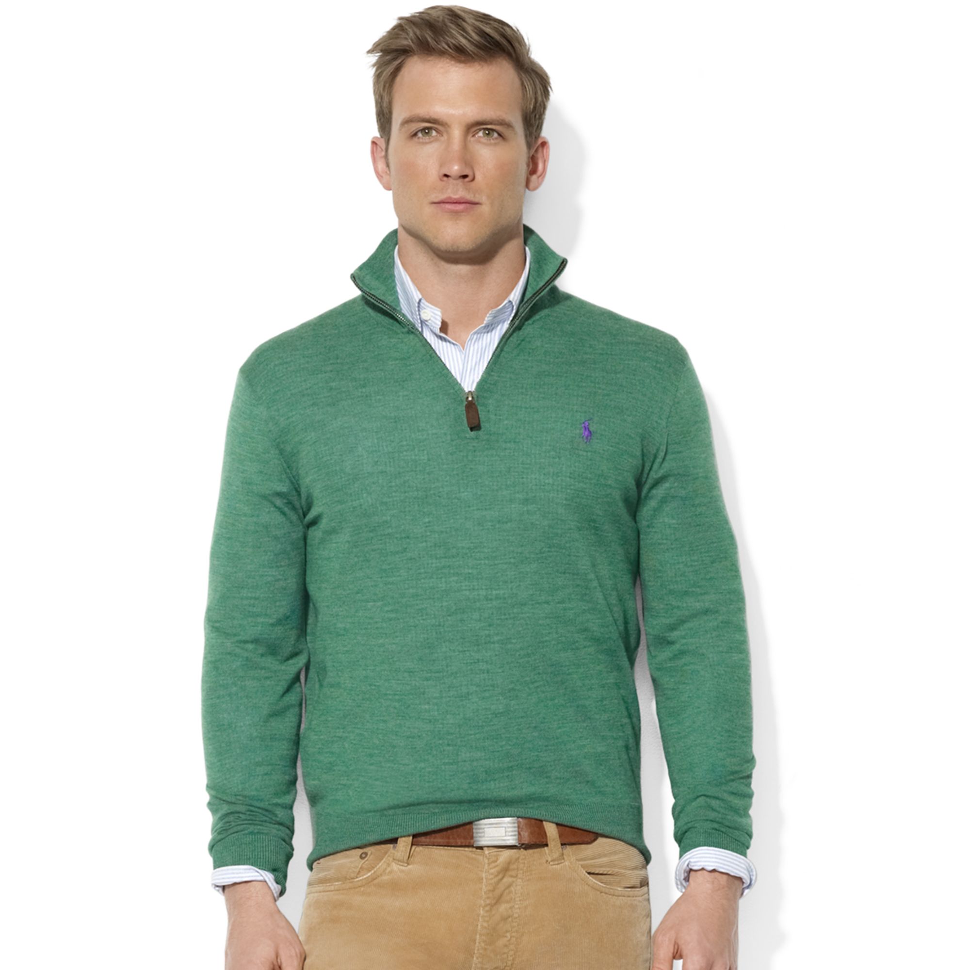 green polo sweater