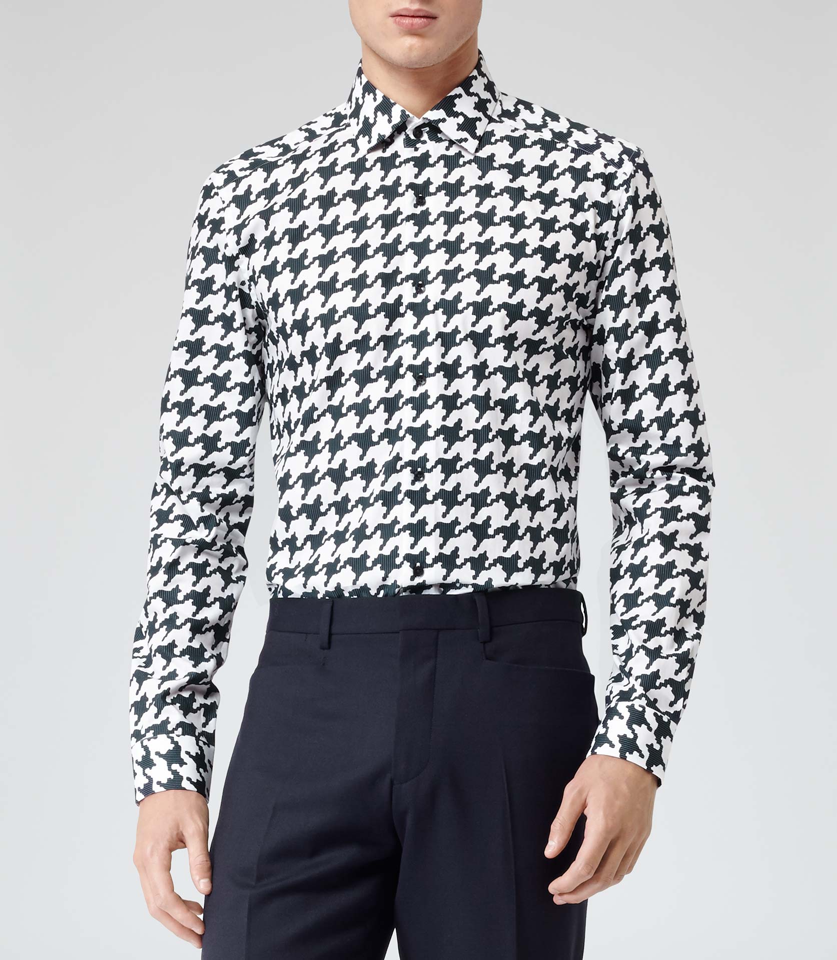 Lyst - Reiss Gizmo Large Dogtooth Print Shirt in Blue for Men