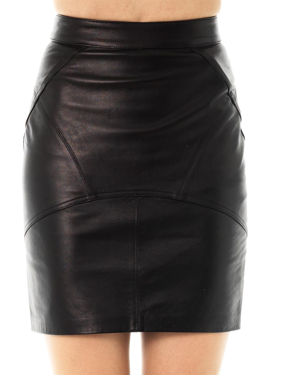 Lyst - T By Alexander Wang Kick Pleat Leather Skirt in Black