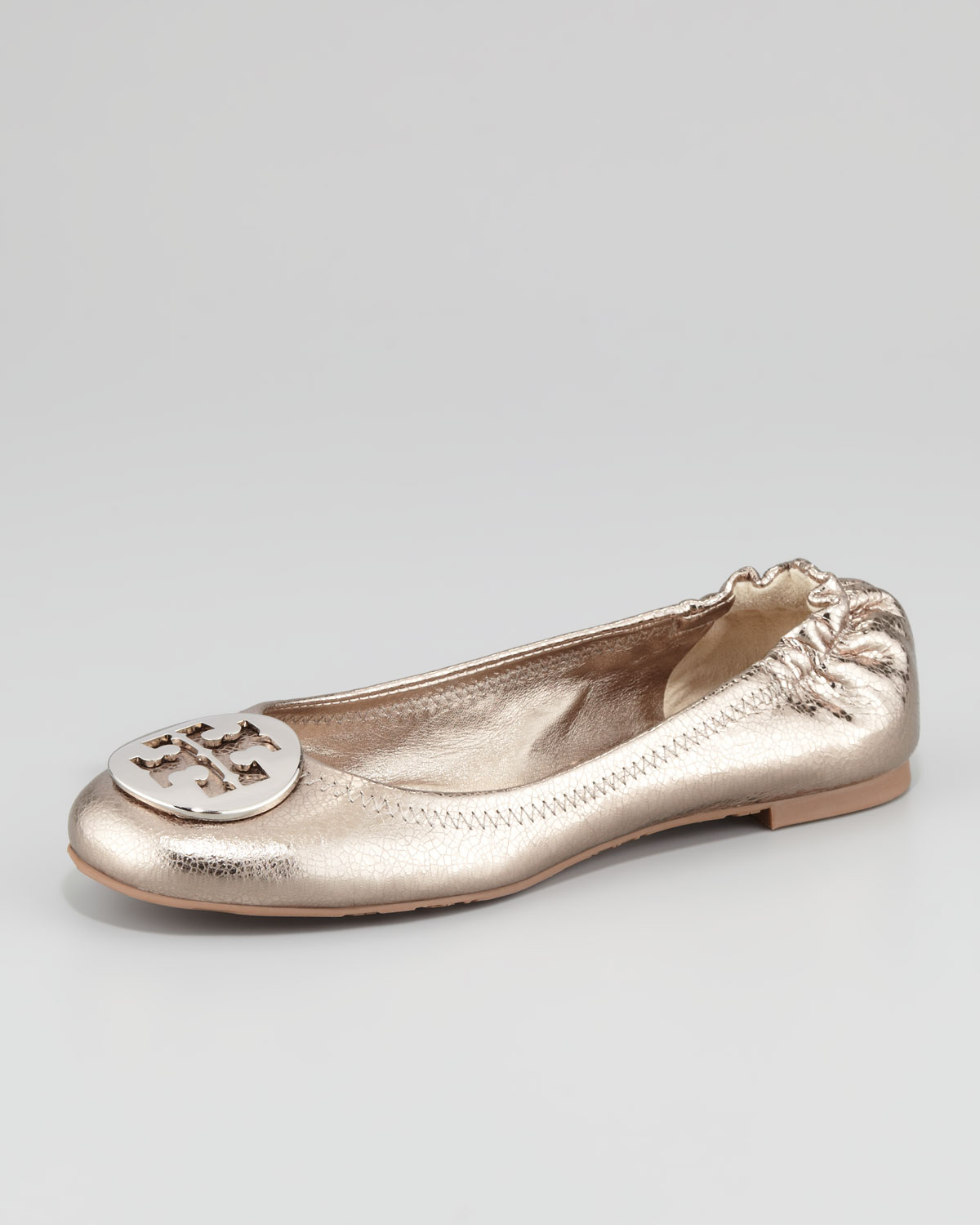 tory burch metallic reva ballet flat silver