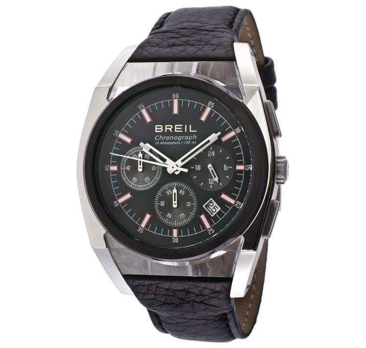 Breil Mens Chronograph Black Dial Black Genuine Leather M Watch in ...