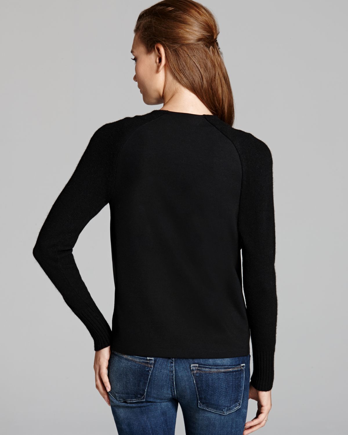 DKNY Leather Front Cardigan in Black Lyst