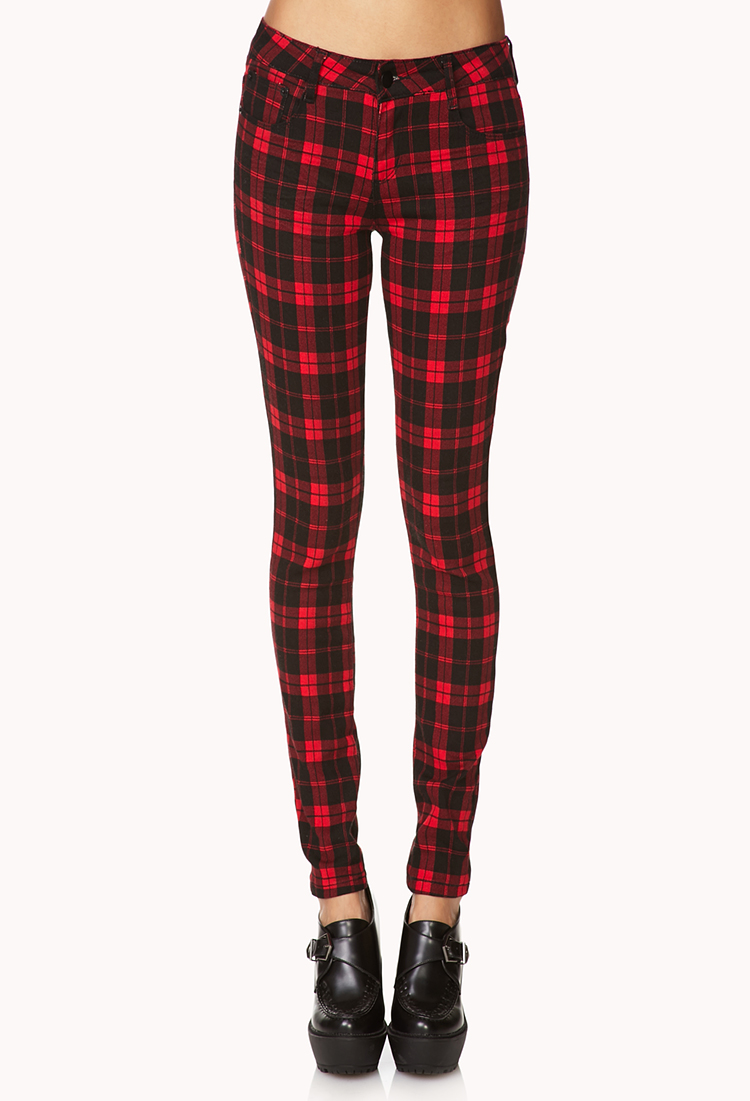 Forever 21 Plaid Skinny Jeans in Red/Black (Red) - Lyst