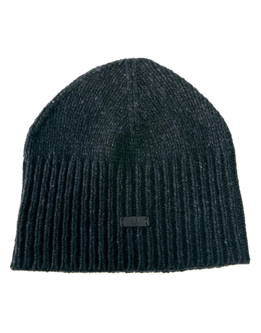 Fred Perry Ribbed Beanie Hat in Black for Men - Lyst