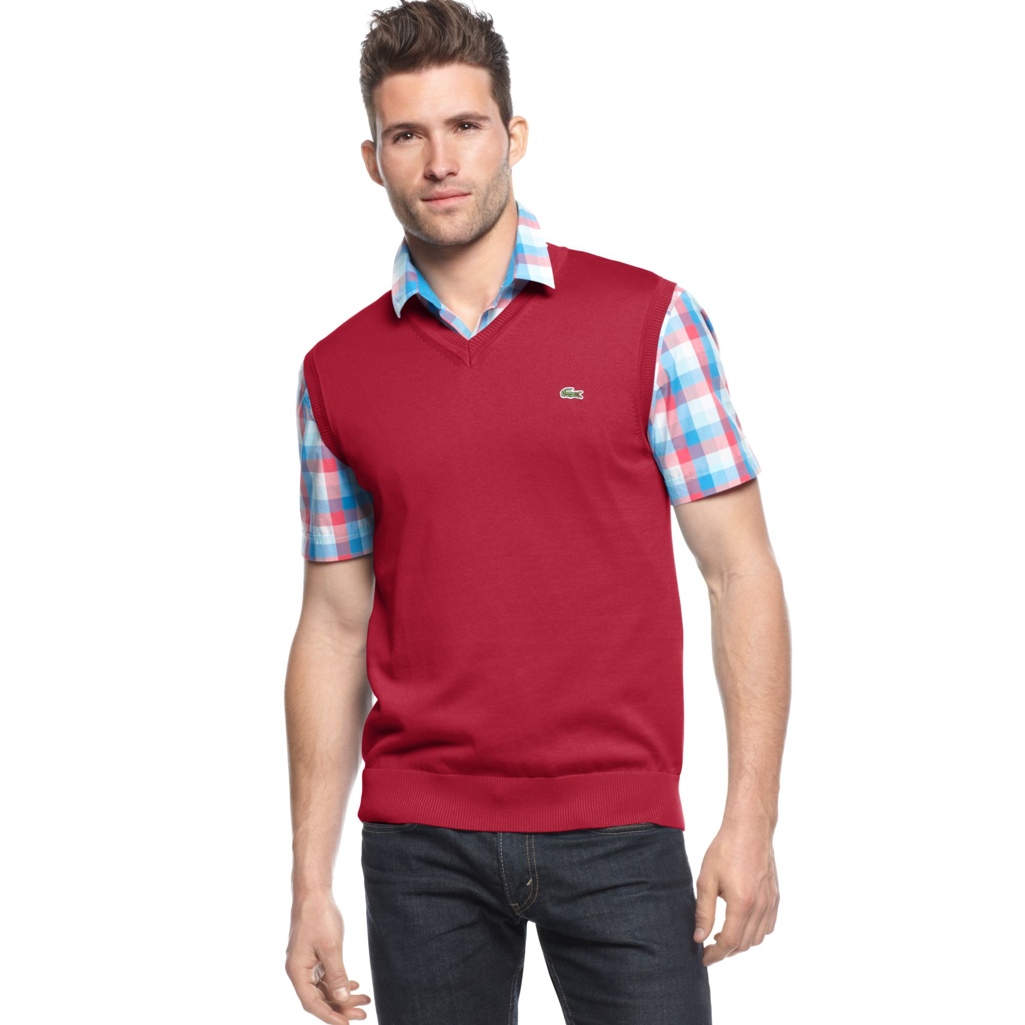 red polo sweater vest