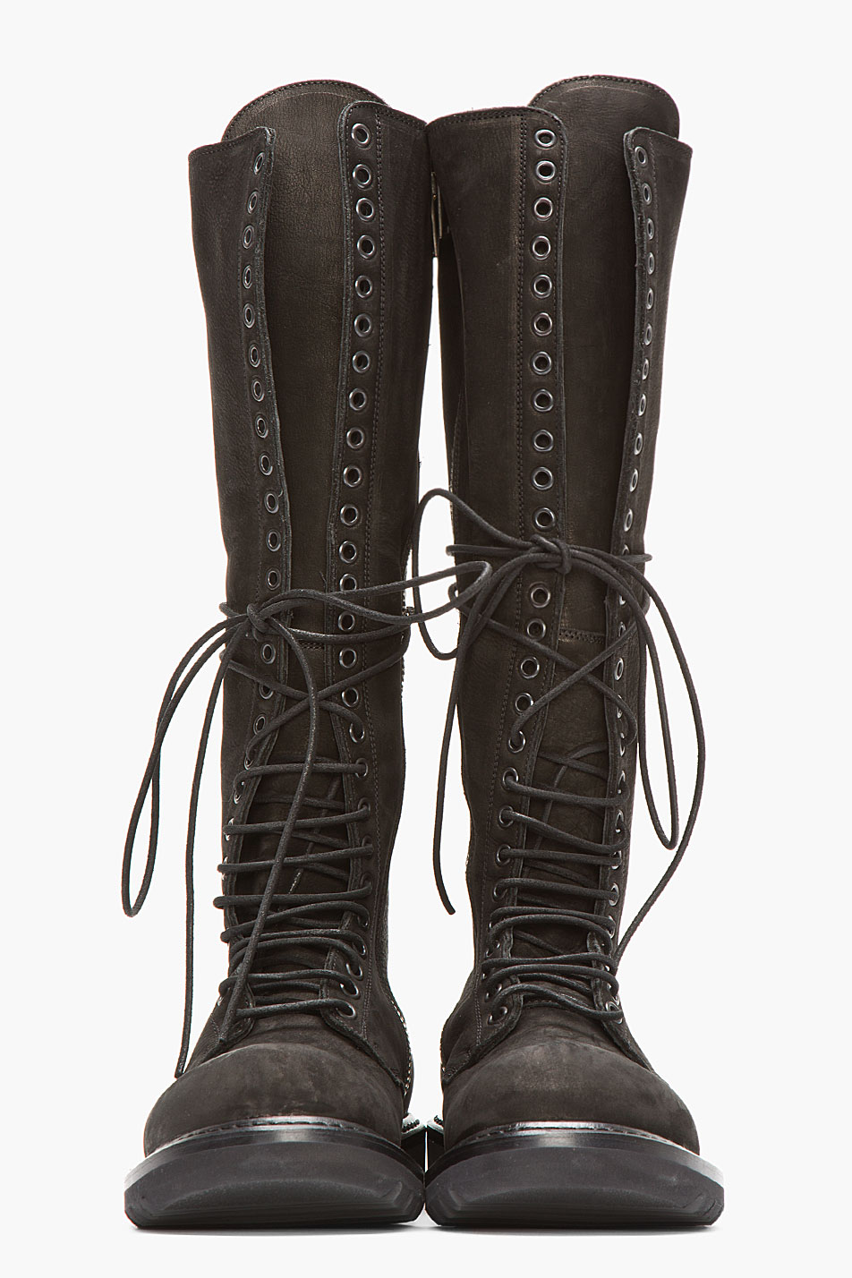 Rick Owens Black Nubuck and Leather Knee High Lace_up Combat Boots for Men  | Lyst