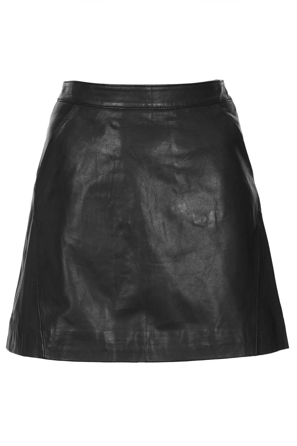 Topshop Black Leather A Line Skirt in Black | Lyst
