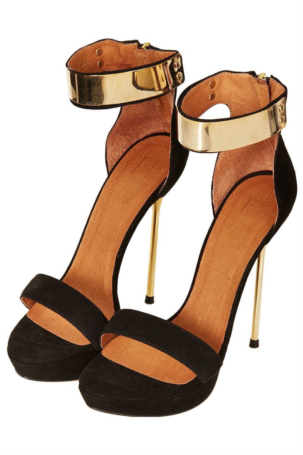 gold skinny heels