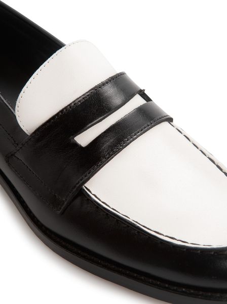 Mango Leather Penny Loafers in Black (White) | Lyst