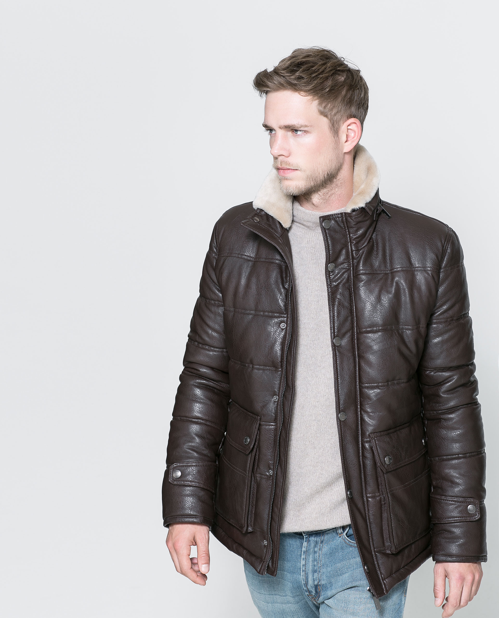 Faux fur leather jacket zara