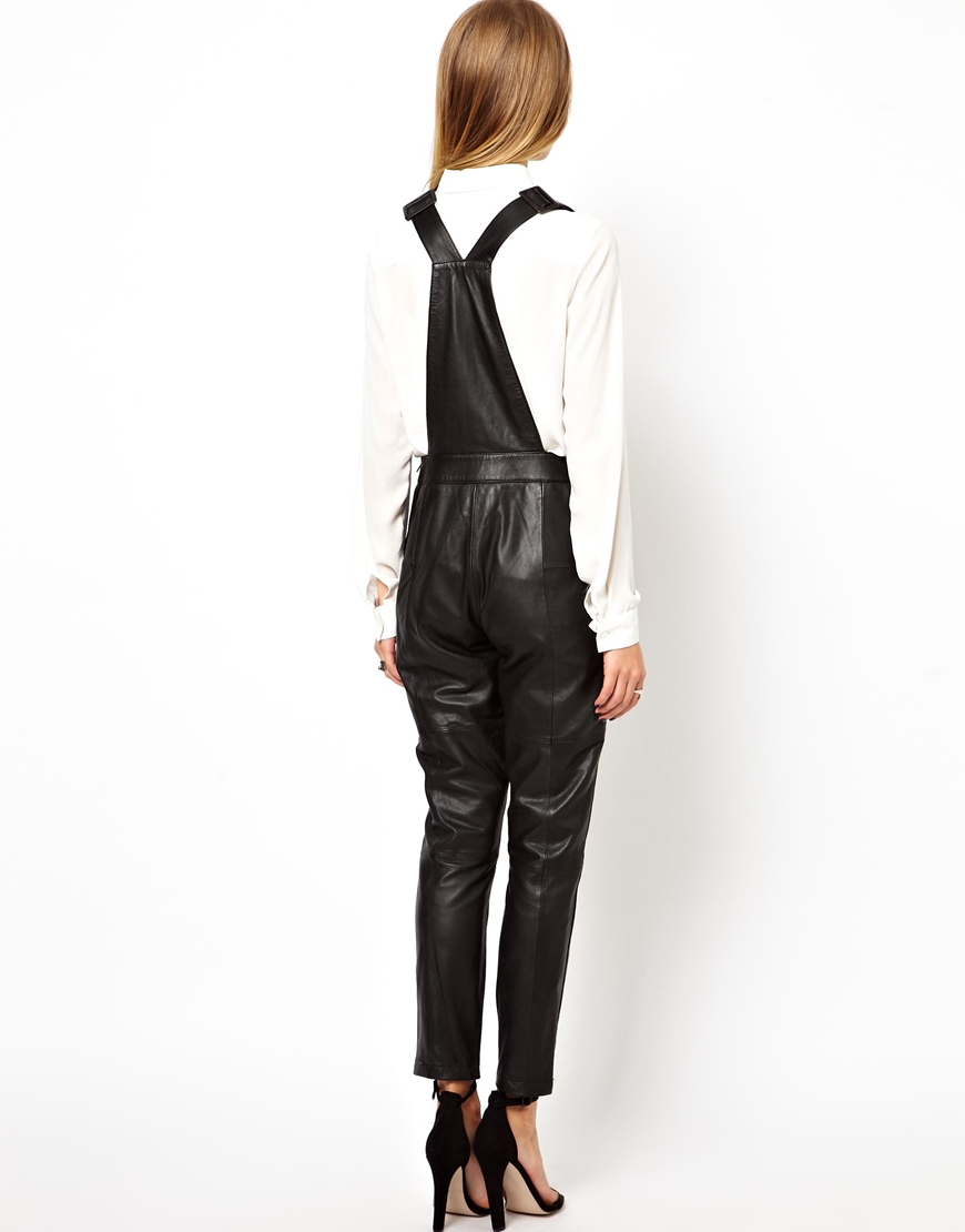 ASOS Leather Dungarees in Black | Lyst