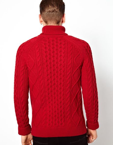 Asos Fred Perry British Knitting Aran Roll Neck Sweater in Red for Men ...