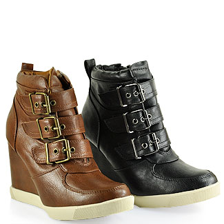 Steve madden Latches Leather Wedge Sneaker in Brown | Lyst