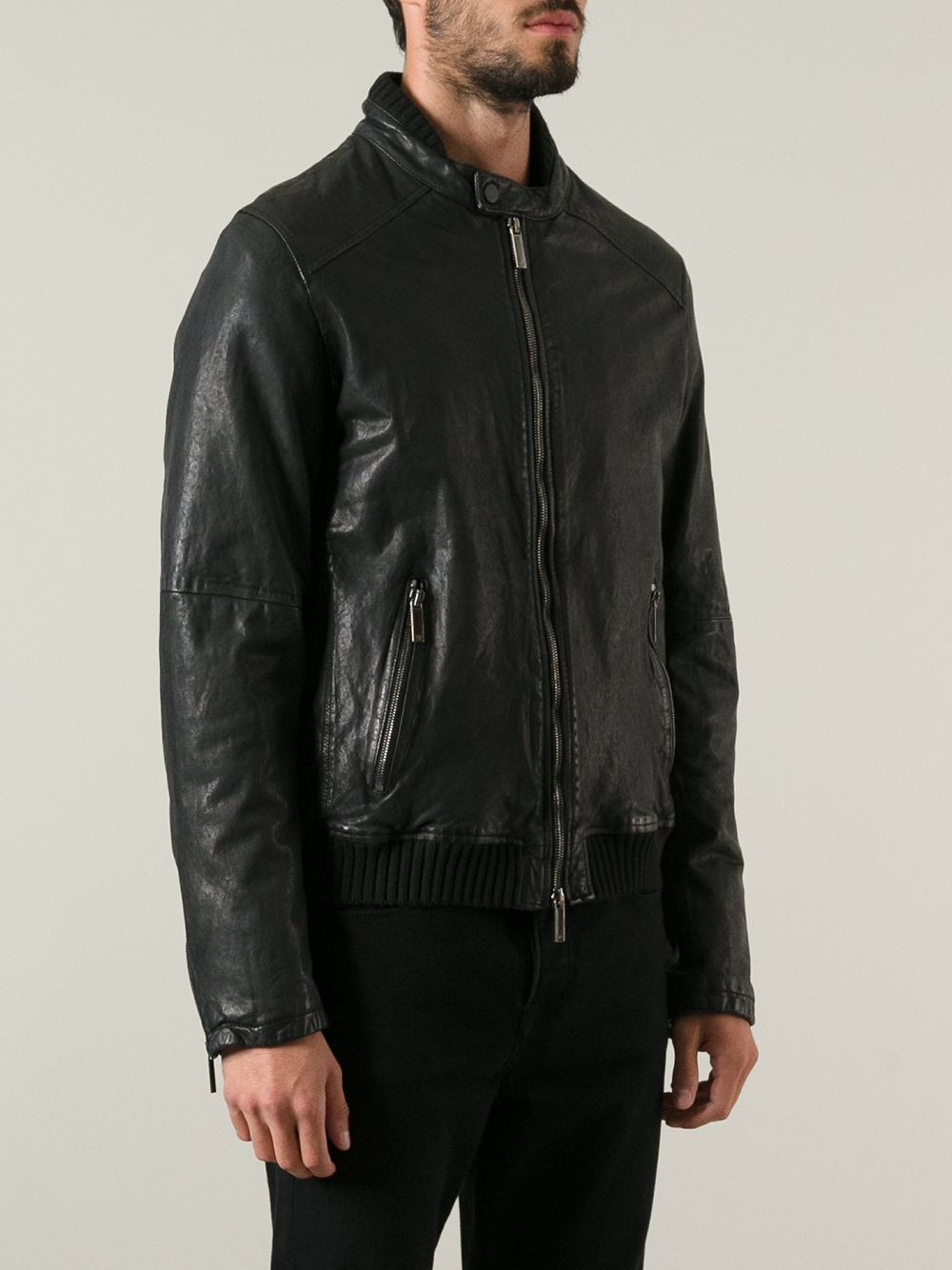 Emporio Armani Leather Jacket in Black for Men - Lyst