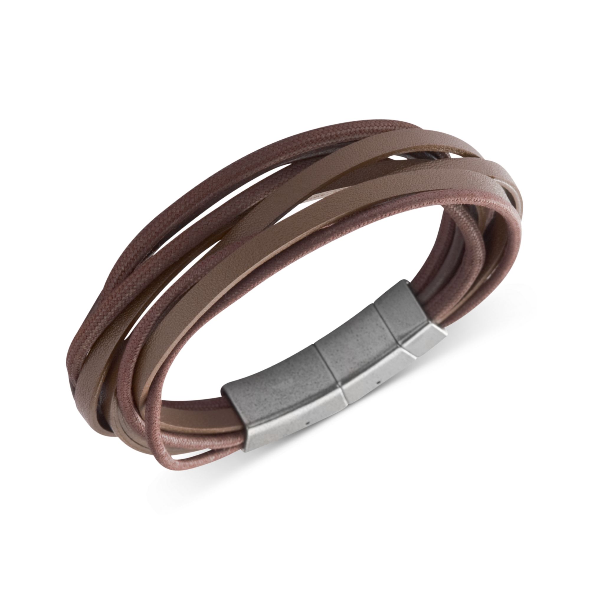 Stainless Steel Brown Leather Multistrand Wrap Bracelet Stainless Steel Brown Leather Multistrand Wrap Bracelet