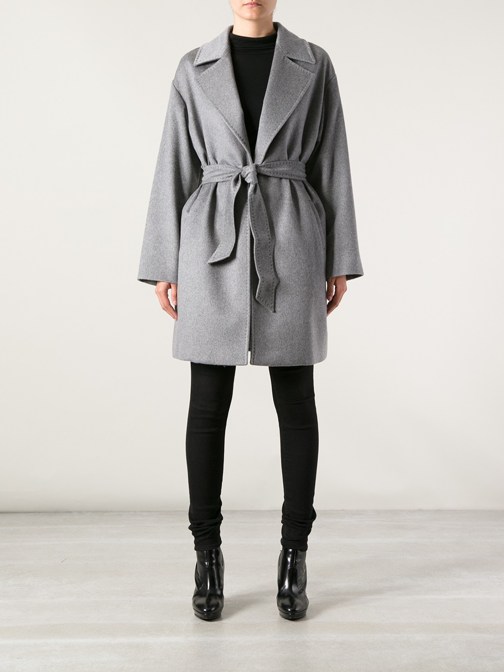 Max Mara Belted Coat in Gray | Lyst