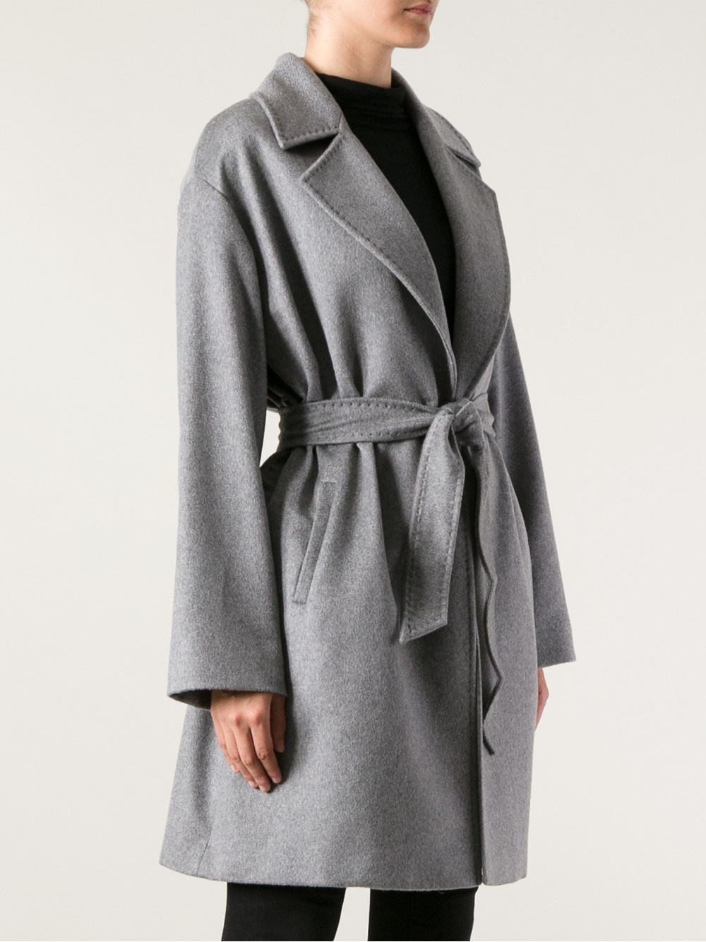 Max Mara Belted Coat in Gray | Lyst