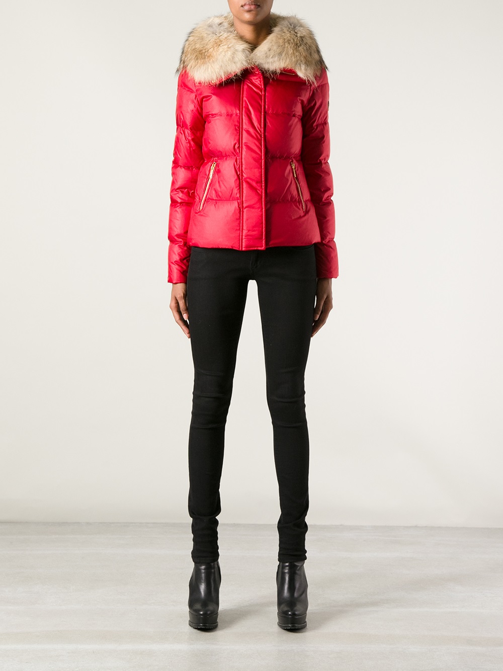 MICHAEL Michael Kors Fur Collar Padded Jacket in Red - Lyst