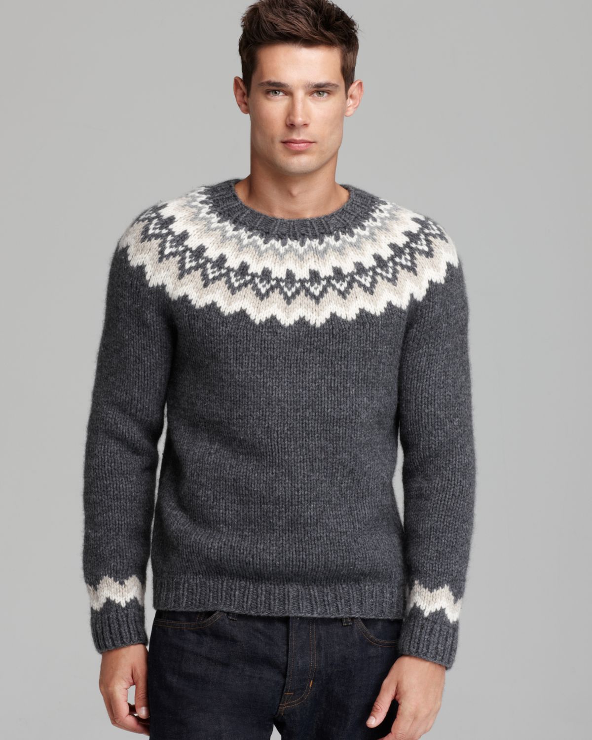 Vince Nordic Handknit Crewneck Sweater in h Cinder (Grey) for Men - Lyst