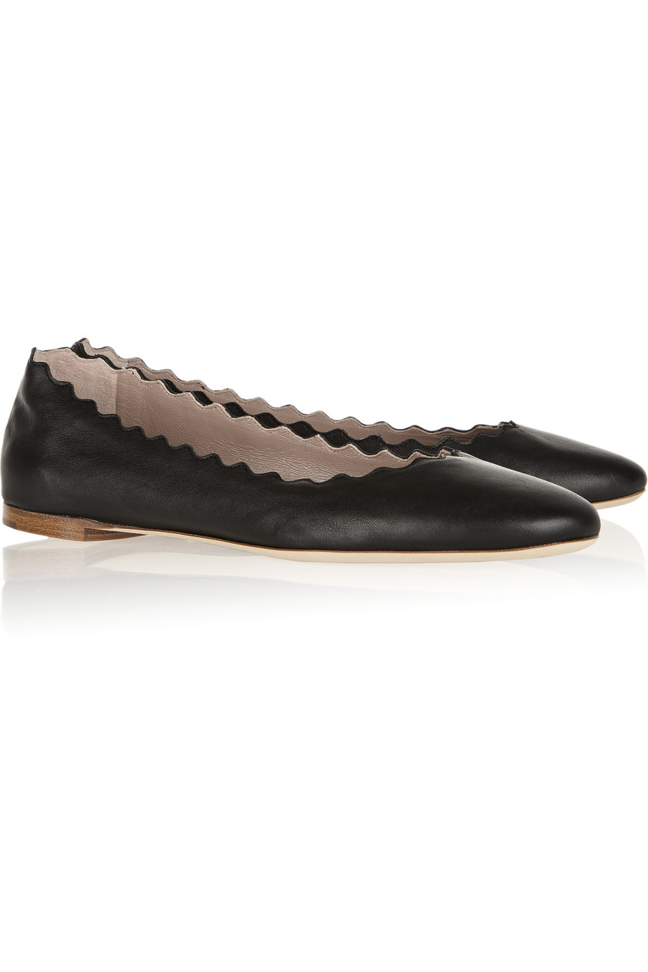 Lyst - Chloé Scalloped Suede Ballet Flats in Black