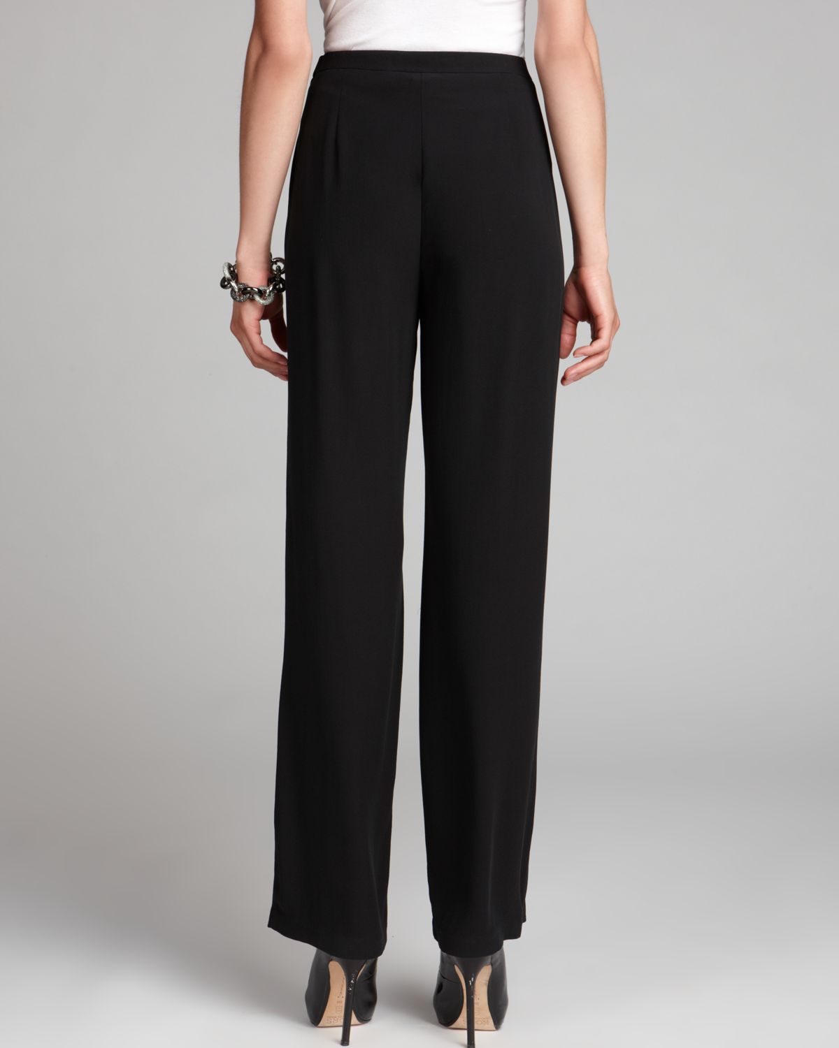 Eileen Fisher Straight Silk Pants with Side Zip in Black - Lyst