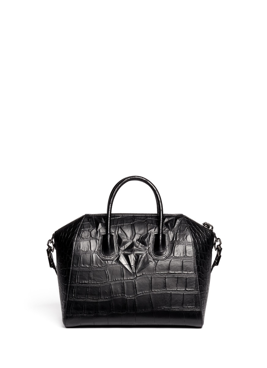 Givenchy Antigona Medium Croc Embossed Leather Satchel in Black | Lyst