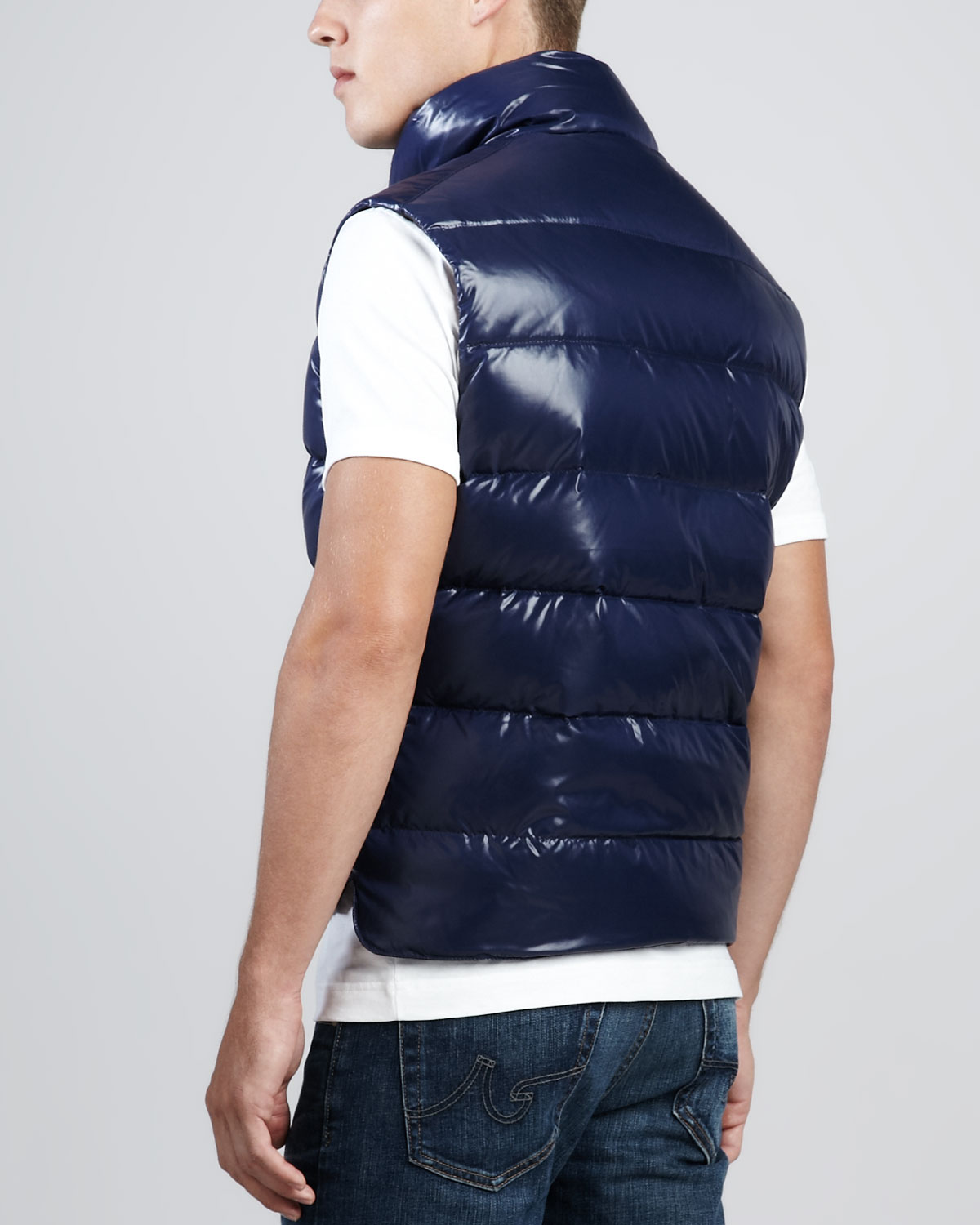 navy blue moncler vest