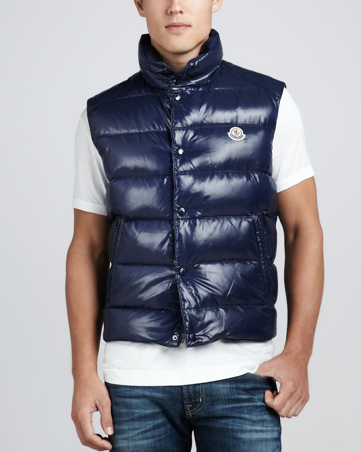 navy blue moncler vest
