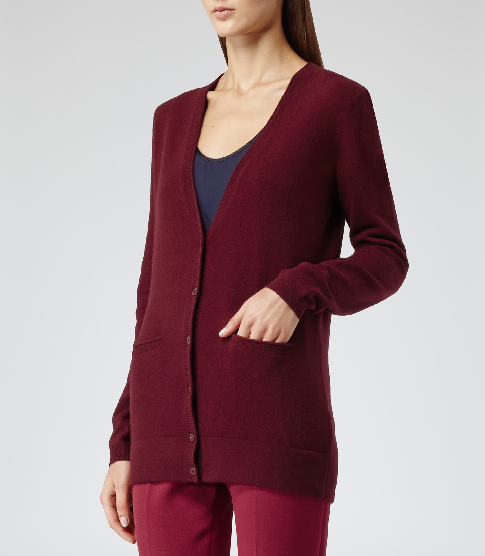 Reiss Mossie Cashmere Longline Cardigan in Burgundy (Red) - Lyst