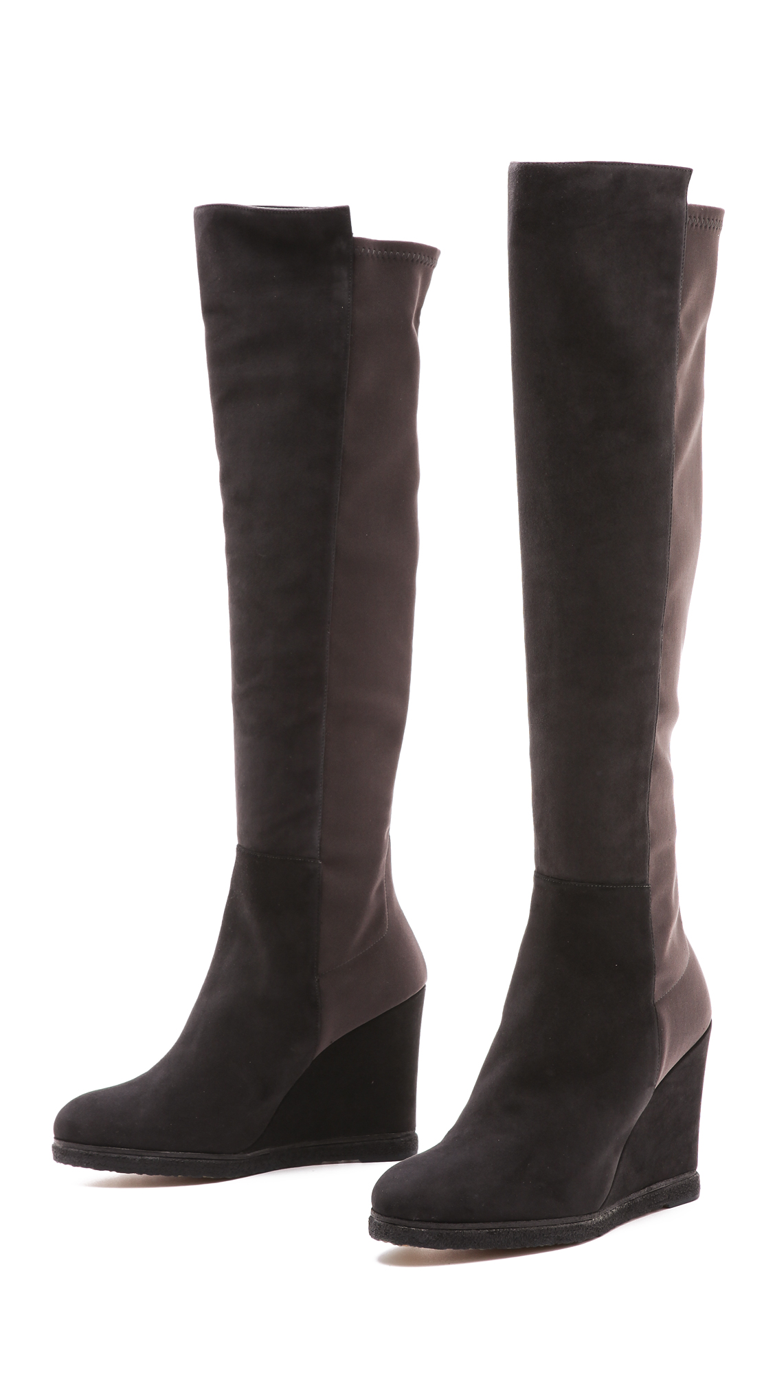 Stuart Weitzman Demiswoon Suede Wedge Boots in Anthracite (Gray) | Lyst