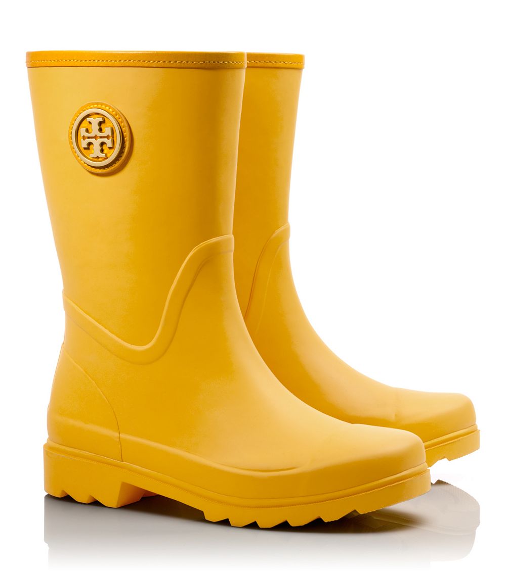 tory burch orange rain boots