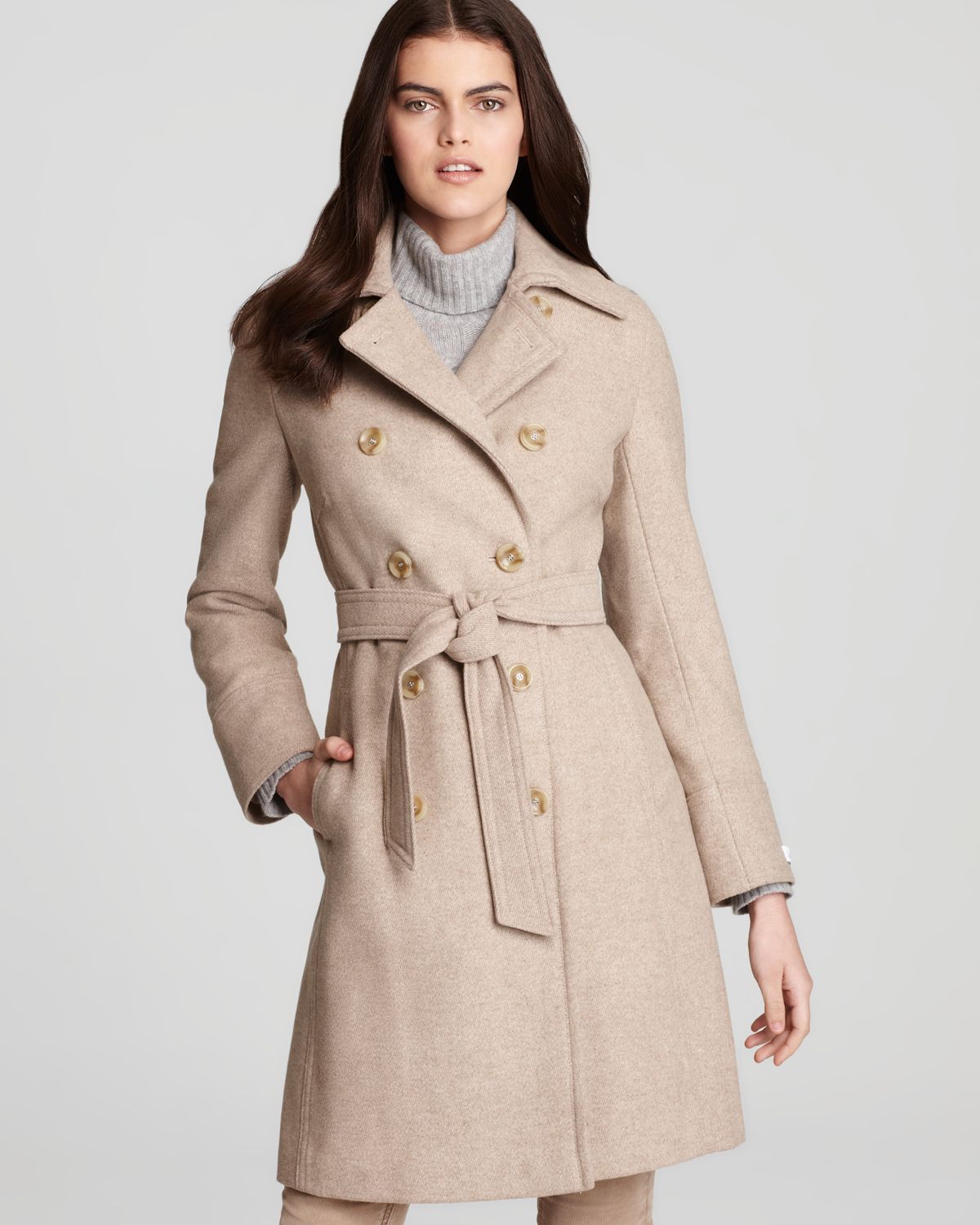 Calvin Klein Double Breasted Belted Trench Coat in Oatmeal (Natural) - Lyst