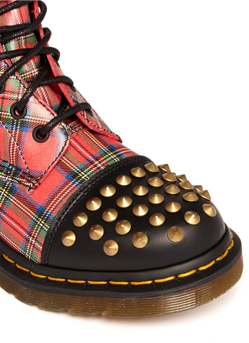 Dr. Martens 'dai' Studded Tartan Boots in Red | Lyst