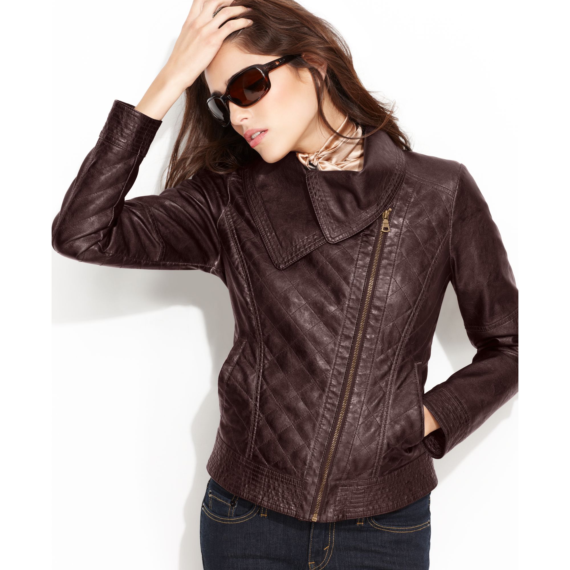 guess leather jacket red