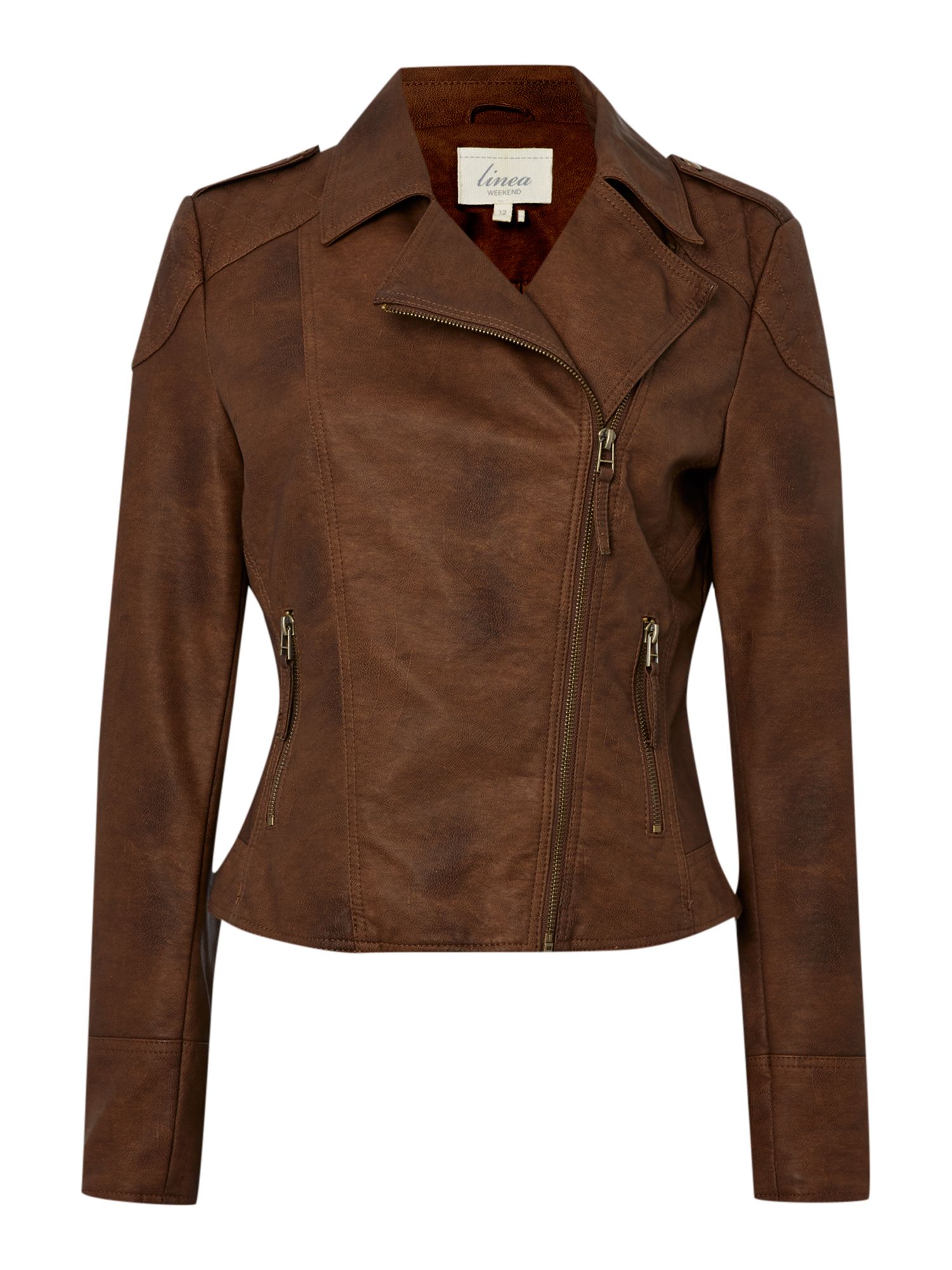 Linea weekend Faux Leather Biker Jacket in Brown | Lyst