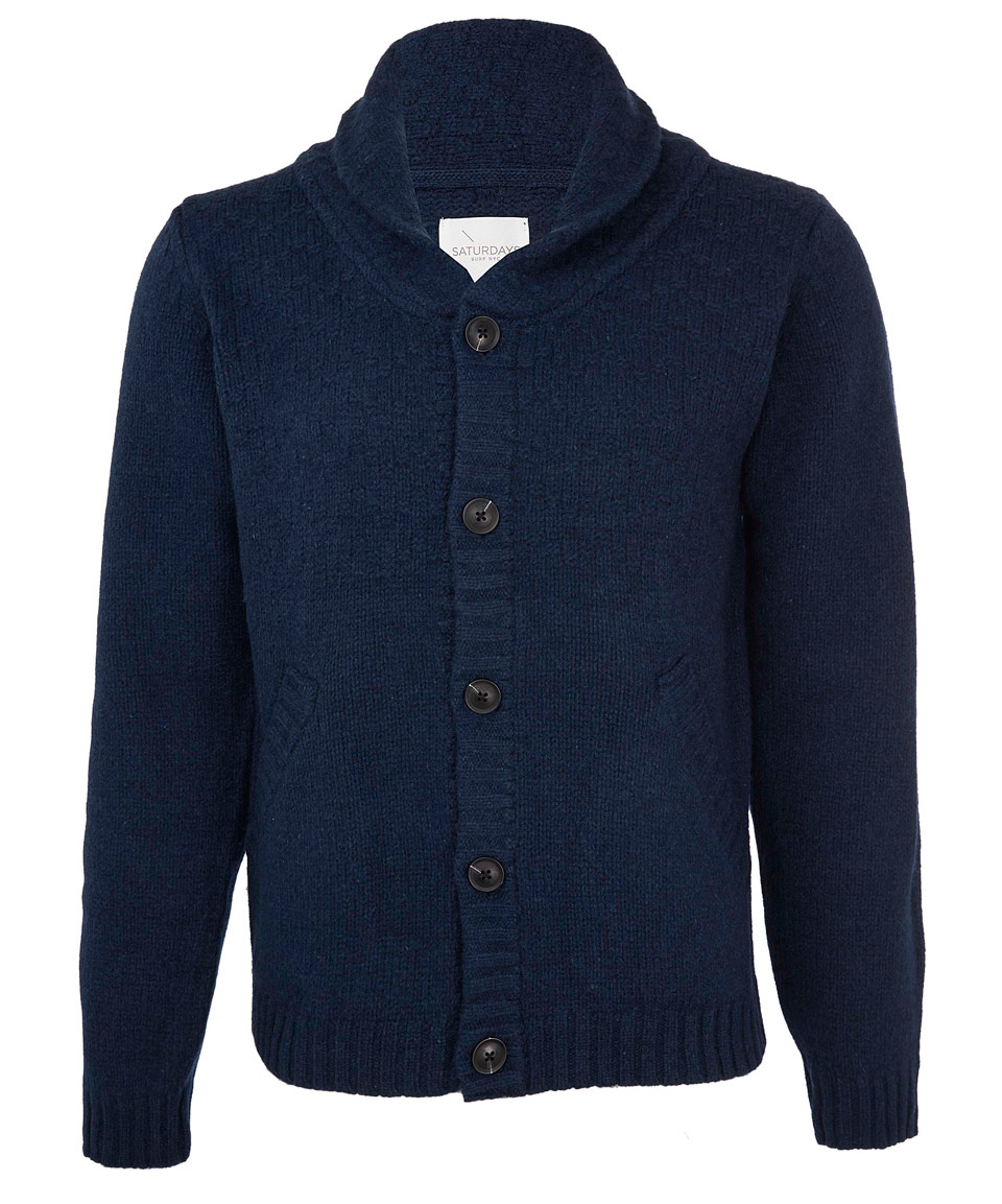 Saturdays nyc Navy Clark Shawl Neck Wool Cardigan in Blue for Men Lyst