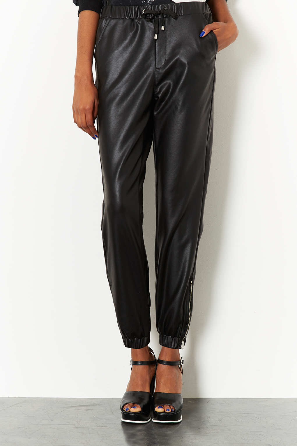 black leather look joggers