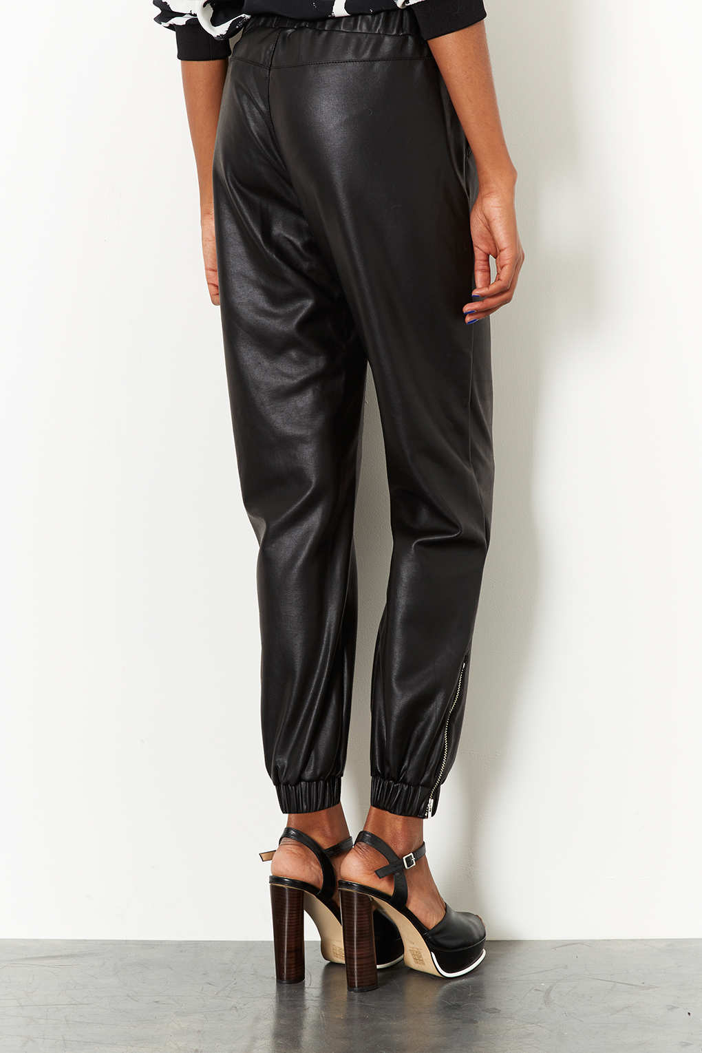 Lyst - Topshop Leather Look Joggers in Black