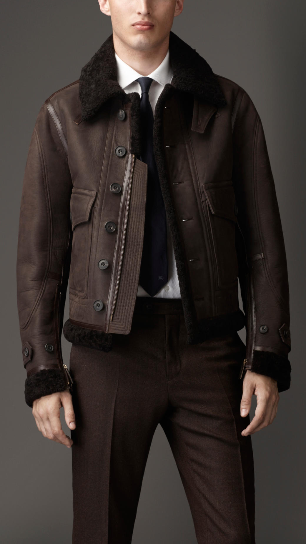 Lyst Burberry Taped Seam Shearling Aviator Jacket in Brown for Men
