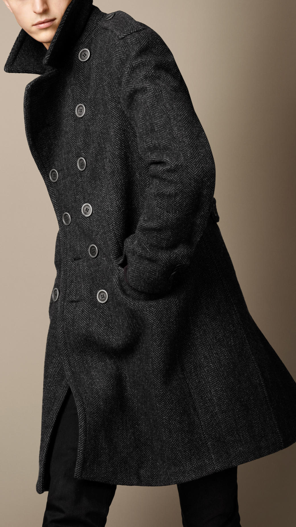 Lyst Burberry Bonded Wool Herringbone Coat in Gray for Men