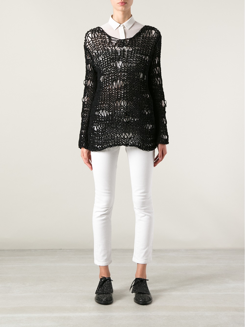 Lyst Comme Des Garçons Loose Knit Sweater in Black