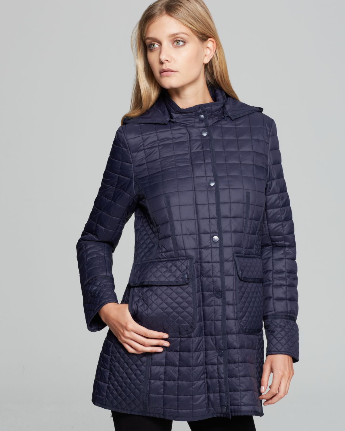 Lyst - Dkny Contrast Quilted Hooded Jacket in Blue