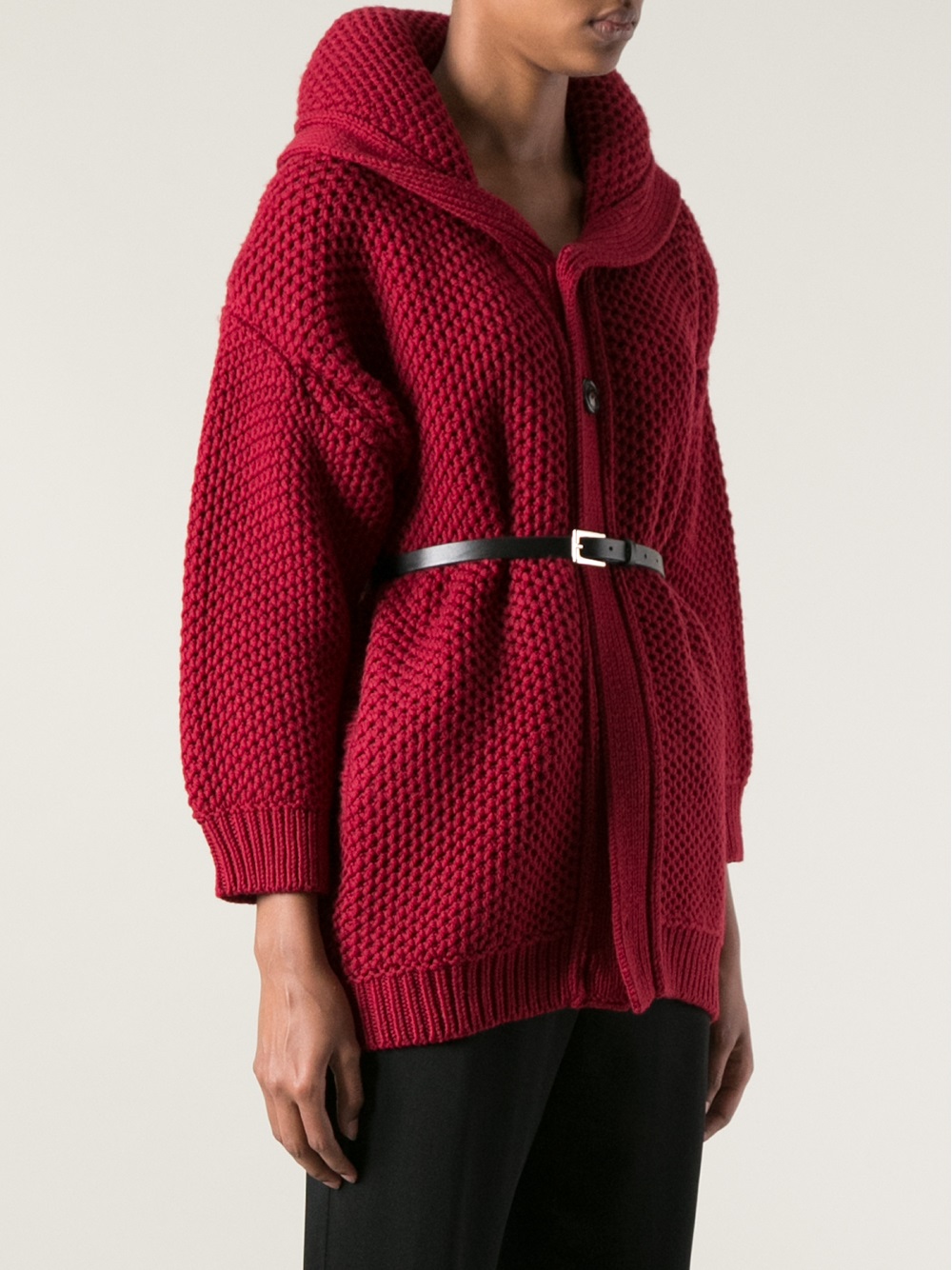 DSquaredÂ² Belted Chunky Knit Cardigan in Red - Lyst