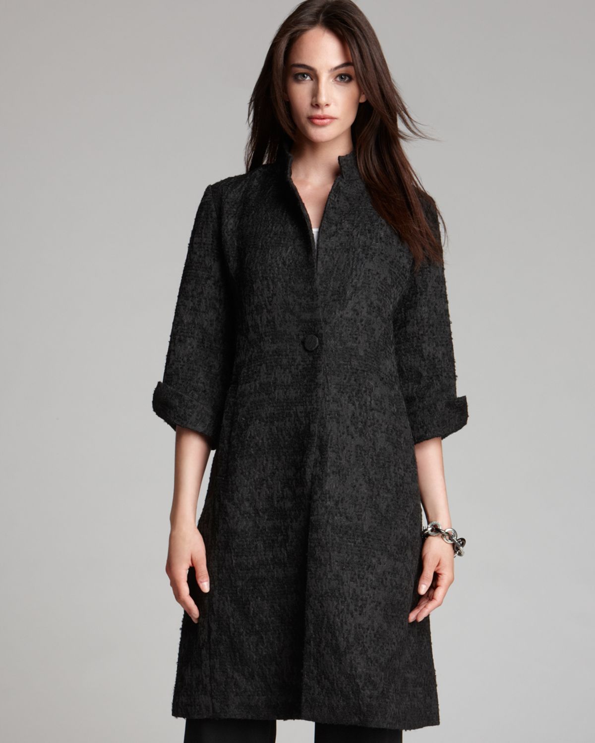 Lyst Eileen Fisher Stand Collar Bracelet Sleeve Jacket in Black