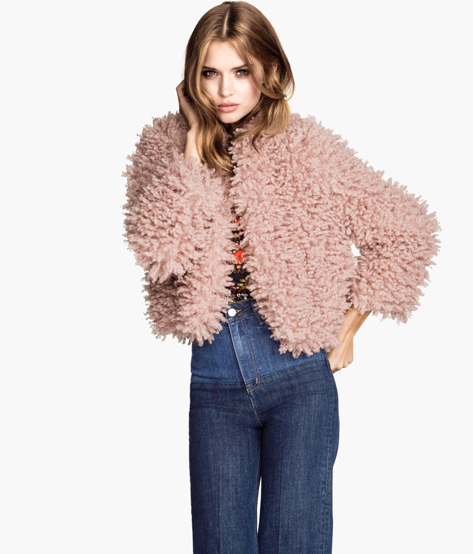H&M Fake Fur Jacket in Powder Pink (Pink) - Lyst