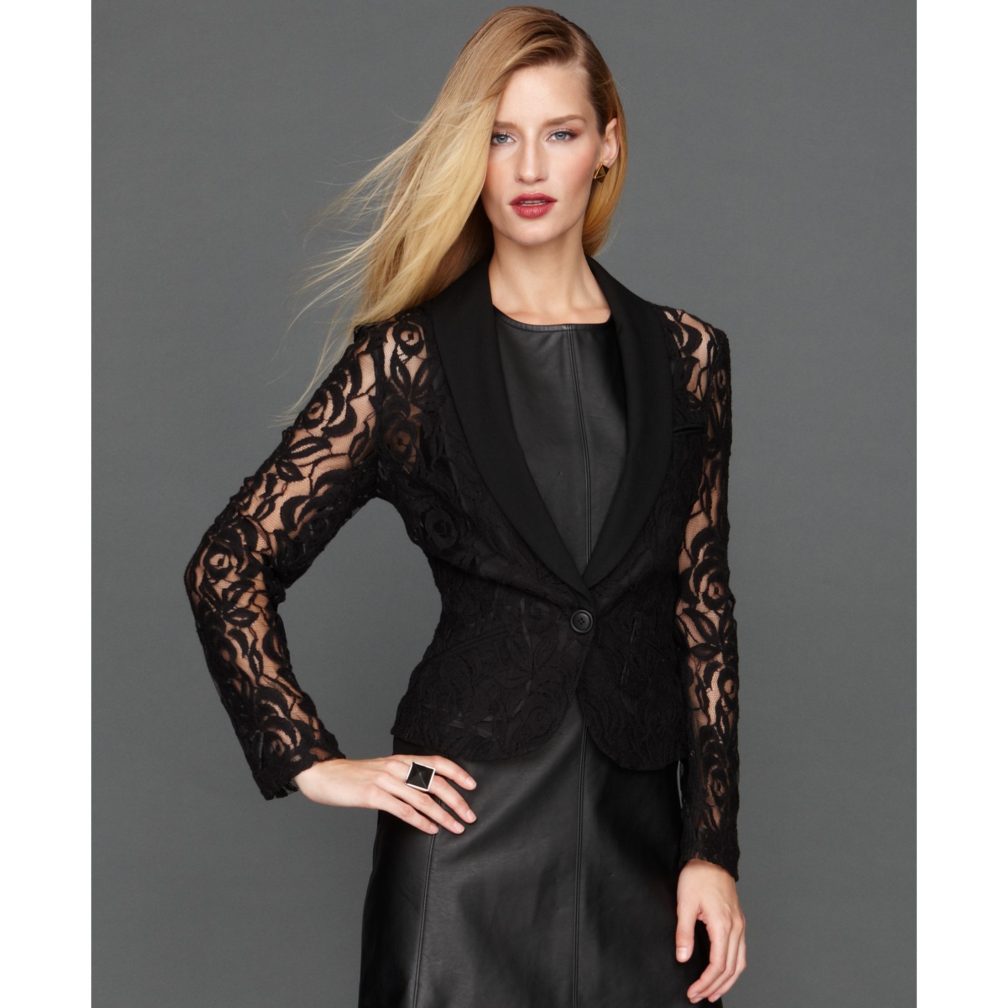 INC International Concepts Sheer Lace Blazer in Deep Black (Black) Lyst