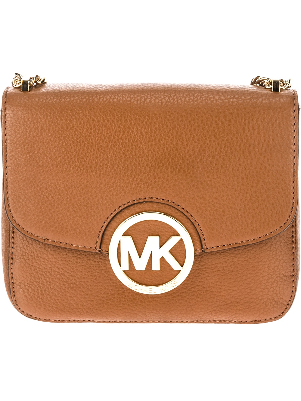 brown michael kors bolsa with gold chain