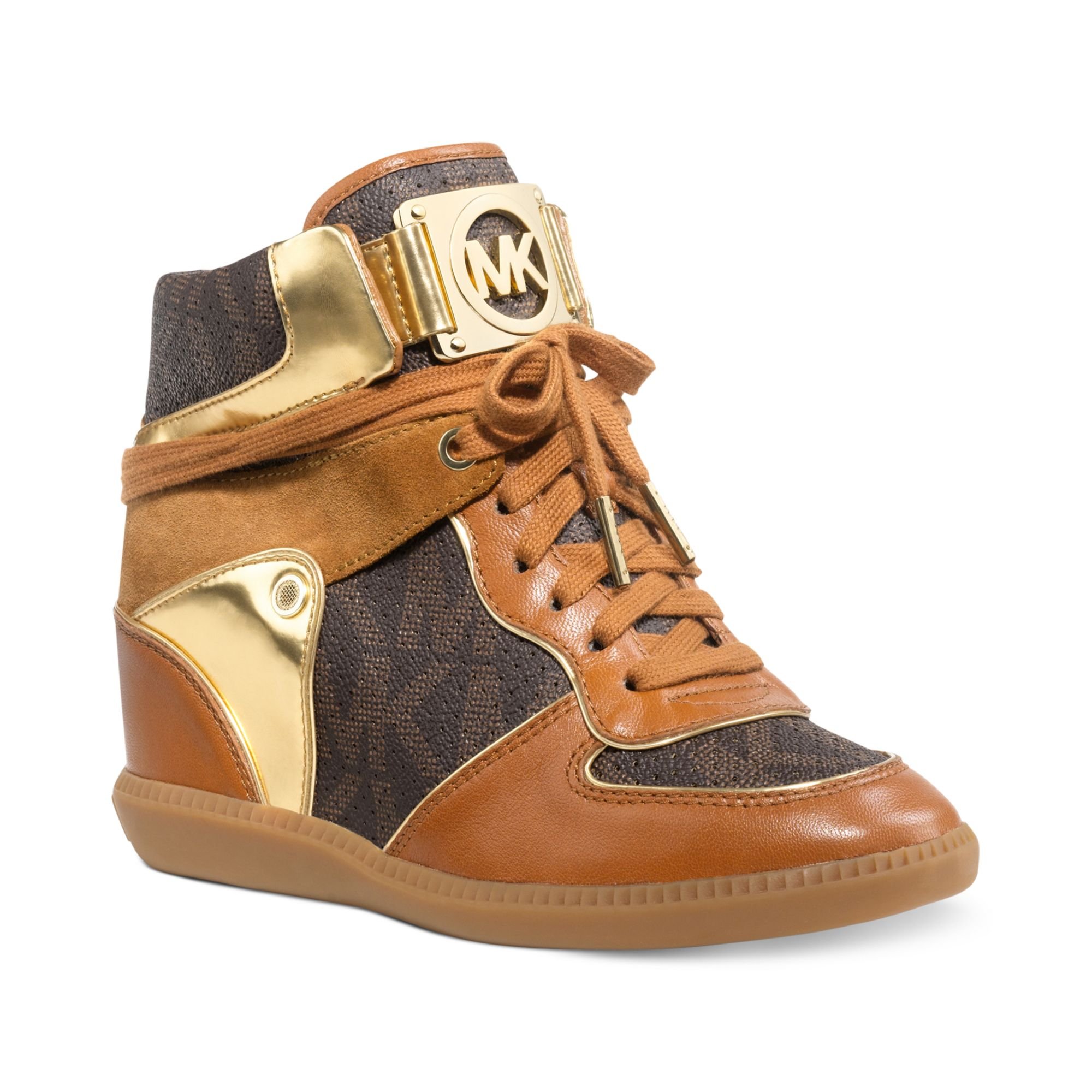 Michael Kors Nikko High Top Wedge Sneakers in Brown - Lyst