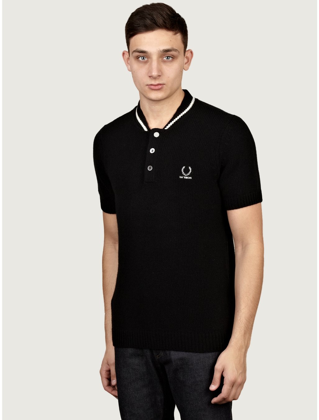 Fred Perry By Raf Simons Mens Black Knitted Polo Shirt in Black for Men ...
